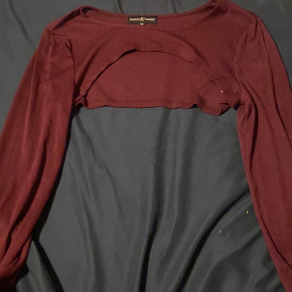 Dark red long sleeve top for over tank tops
